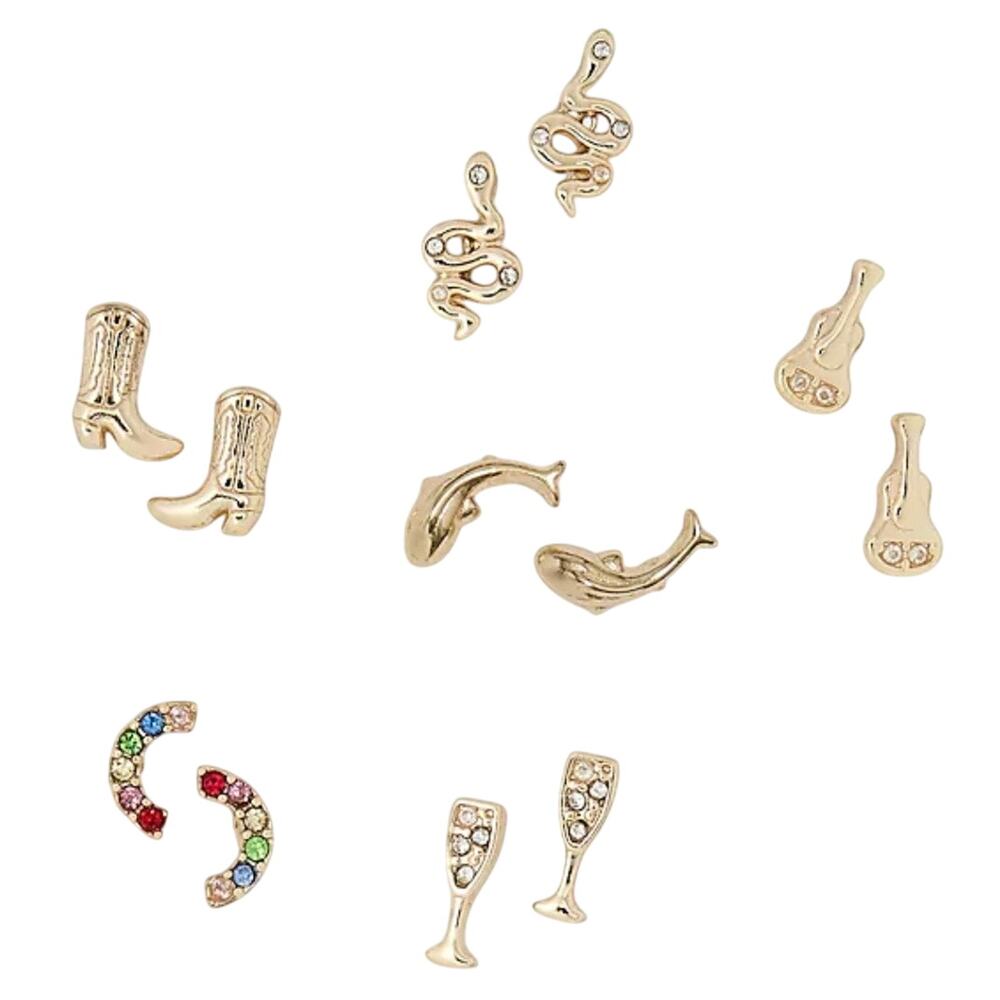 NWT JCrew Icon Stud Earrings Set of 6 Rainbow Multi Boot Snake Champagne Guitar